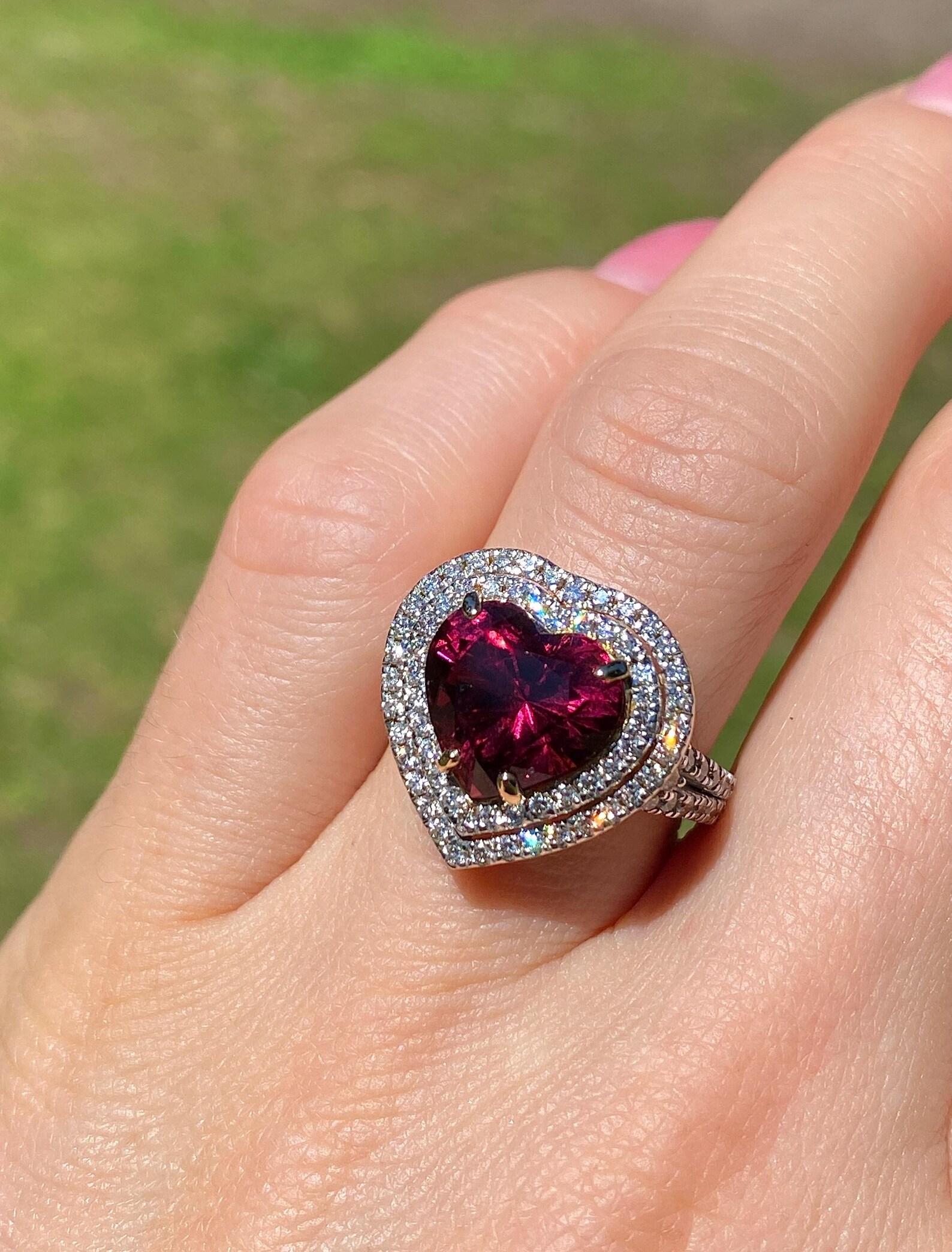Granate rodolita 5,22 ct y diamantes gema natural Anillo de oro amarillo de 14 K 7US en Nuevo estado para la venta en Daugavpils, LV
