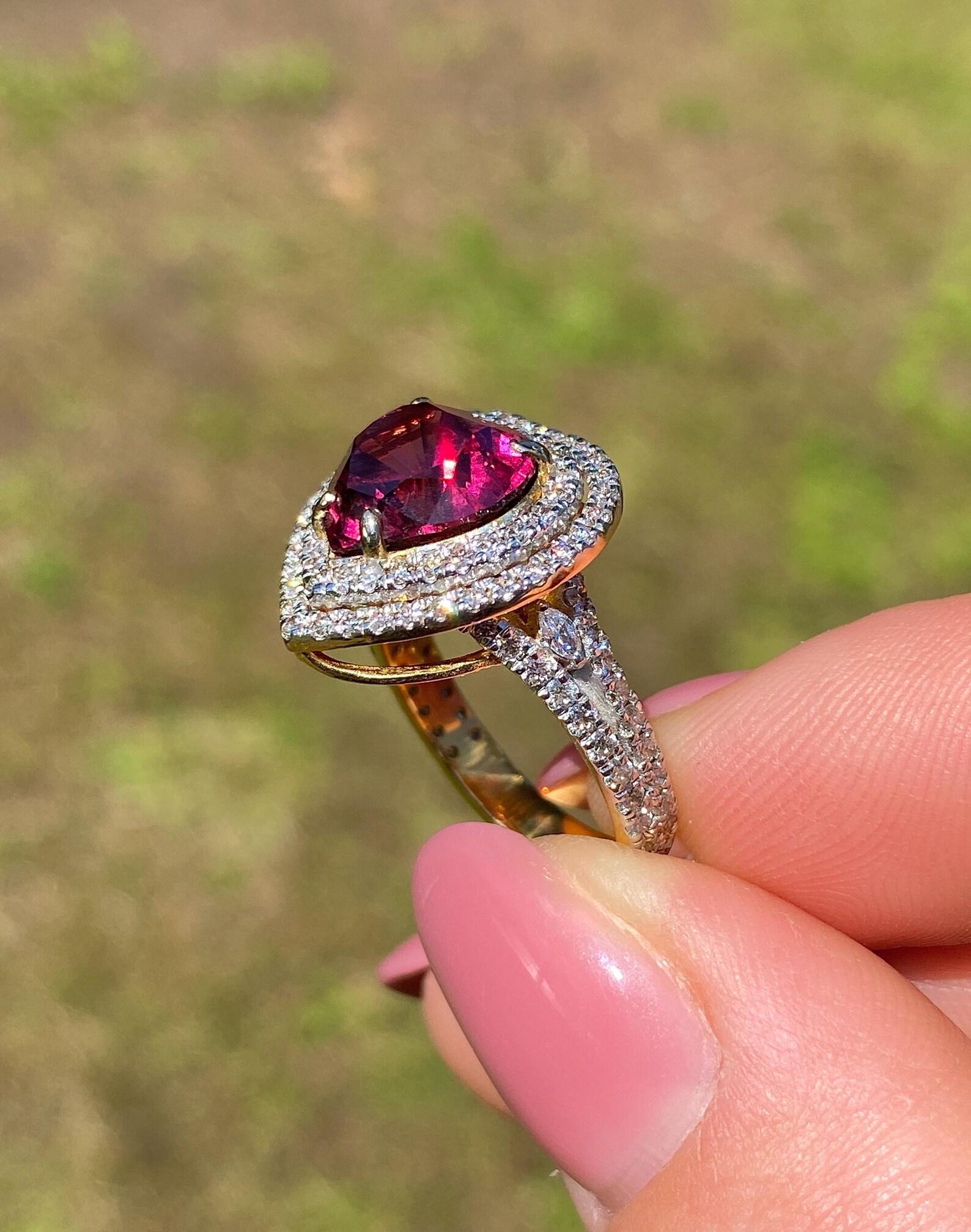 Granate rodolita 5,22 ct y diamantes gema natural Anillo de oro amarillo de 14 K 7US en venta 2