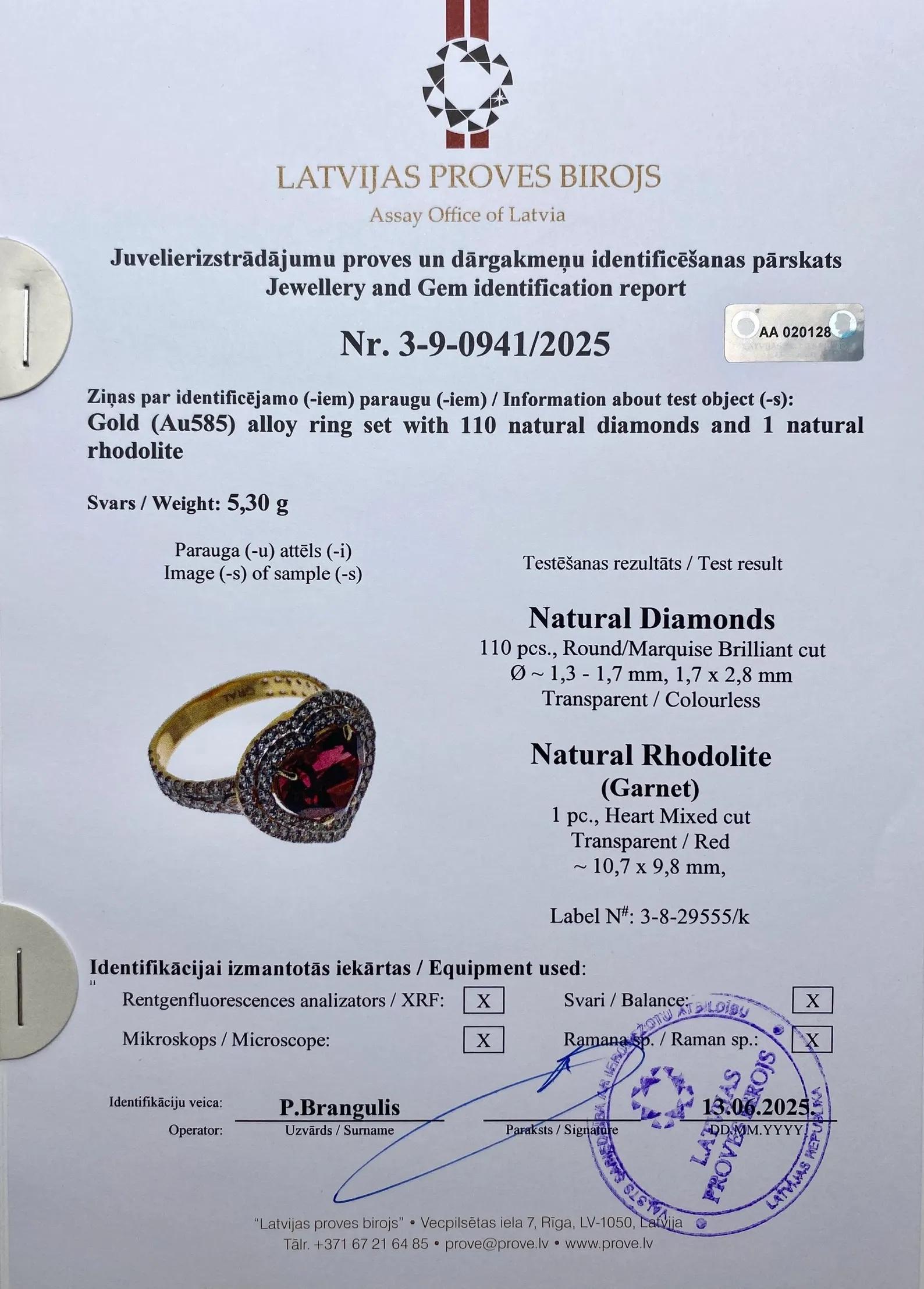 Granate rodolita 5,22 ct y diamantes gema natural Anillo de oro amarillo de 14 K 7US en venta 4