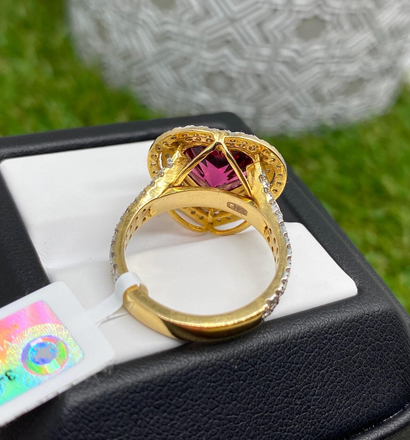 Granate rodolita 5,55 ct y diamantes Anillo de gema natural Oro amarillo de 14 K 7US en venta 1
