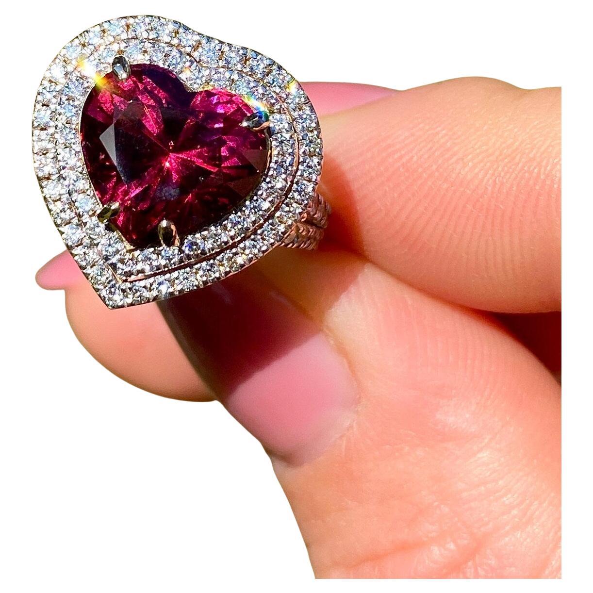 Granate rodolita 5,55 ct y diamantes Anillo de gema natural Oro amarillo de 14 K 7US