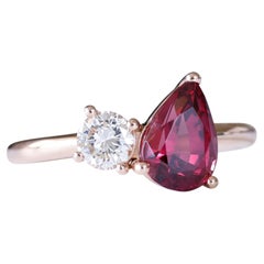 Rhodolite Garnet and 0.25 ct Diamond Ring in 750 Rose Gold, 1.67 ct, Italy