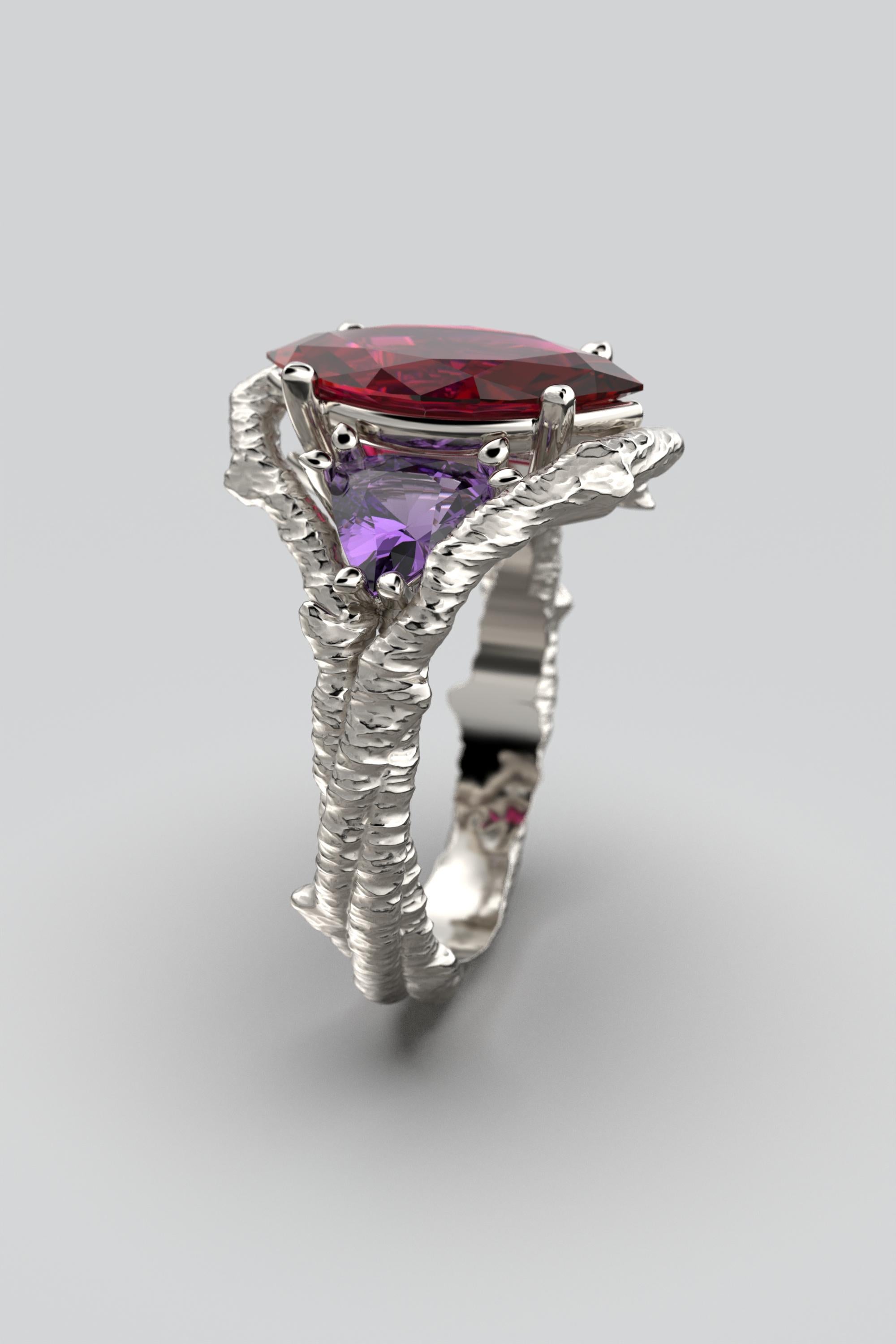 For Sale:  Rhodolite Garnet and Amethyst 14k Solid gold ring, Gold Ring Made In Italy 10