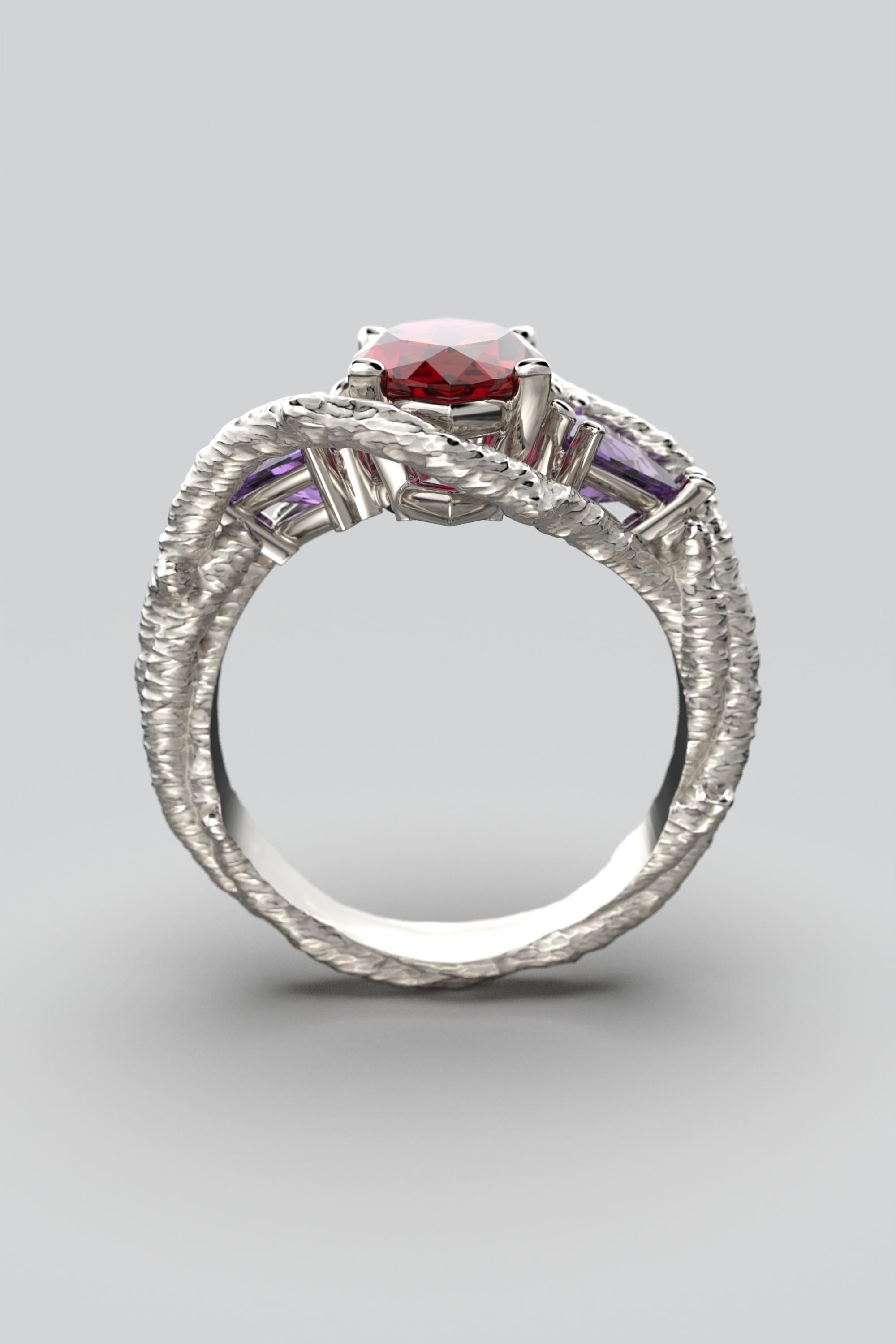 For Sale:  Rhodolite Garnet and Amethyst 14k Solid gold ring, Gold Ring Made In Italy 8
