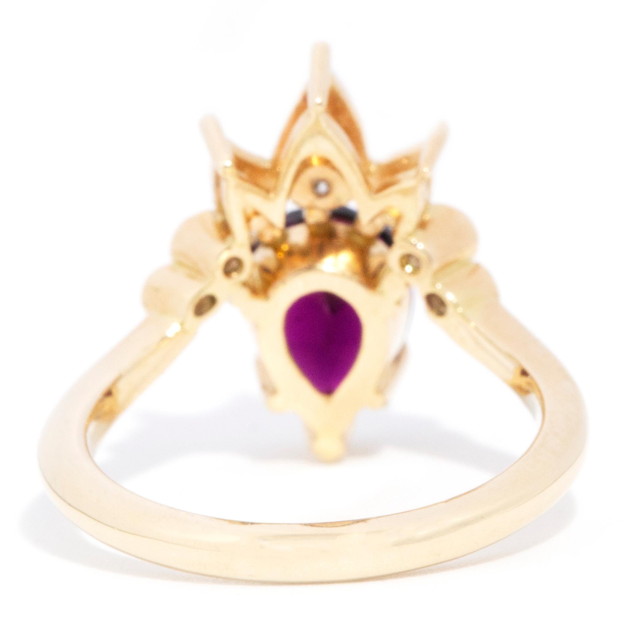 Rhodolite Garnet and Diamond 18 Carat Gold Handmade Contemporary Tiara Ring For Sale 4