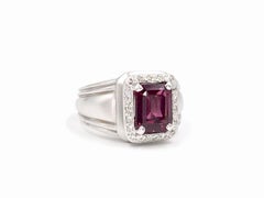 Rhodolite Garnet and Diamond 18 Karat White Gold Wide Ring