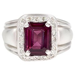 Rhodolite Garnet and Diamond 18 Karat White Gold Wide Ring