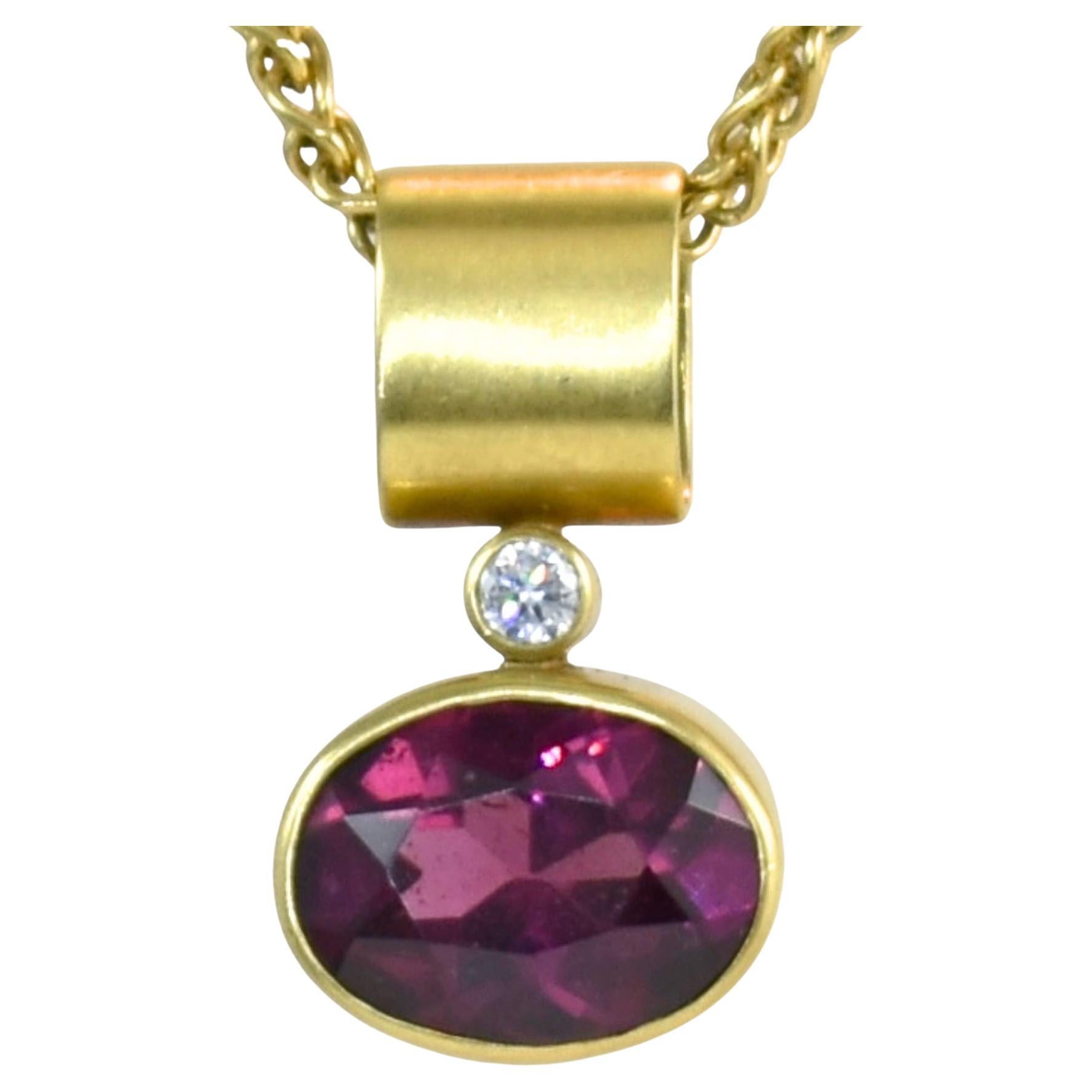 Rhodolite Garnet Diamond Handmade Pendant, Lynn Kathyrn Miller, Lynn K Designs For Sale