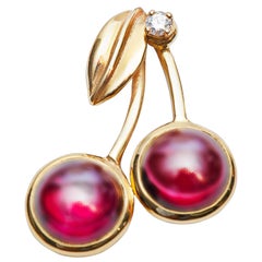 Rhodolite Garnet and Diamond Cherry Pendant