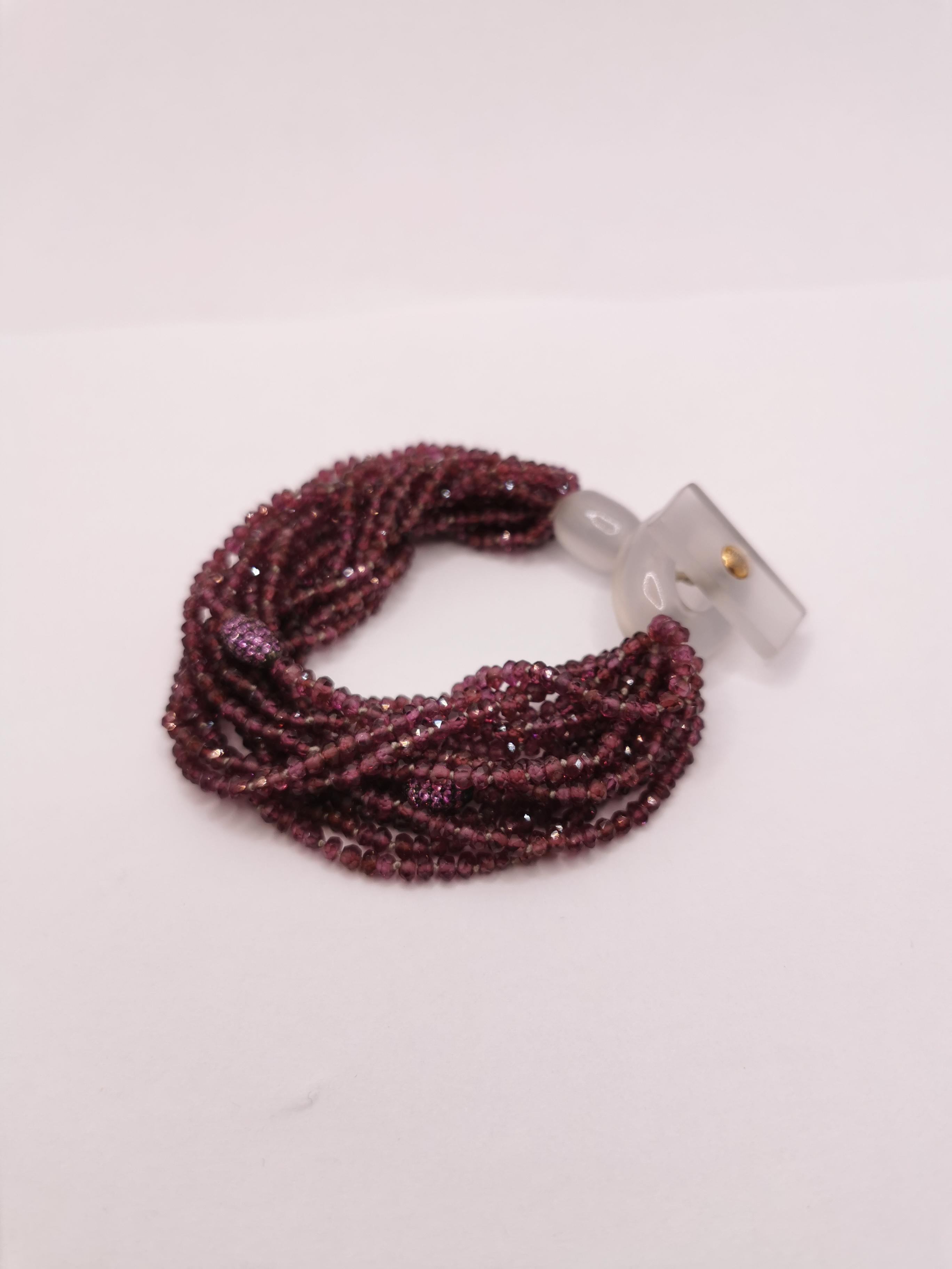 Contemporary Rhodolite Garnet and Pink Sapphires Multi Strand Bakelite Bead Bracelet For Sale