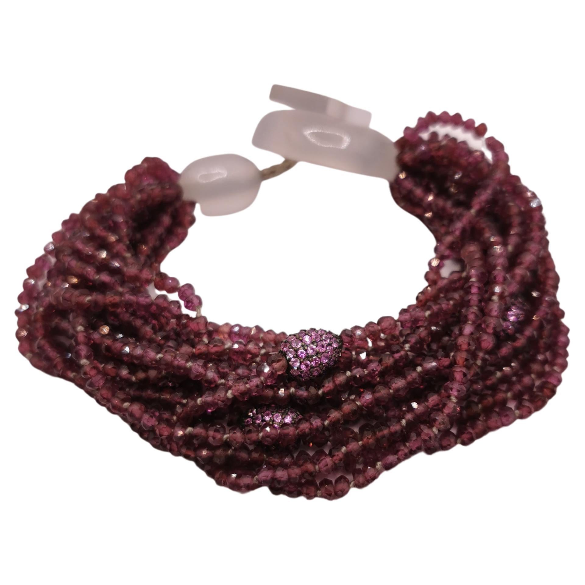 Rhodolite Garnet and Pink Sapphires Multi Strand Bakelite Bead Bracelet For Sale