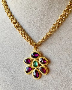 Rhodolite Garnet and Tourmaline 22 Karat Gold Pendant