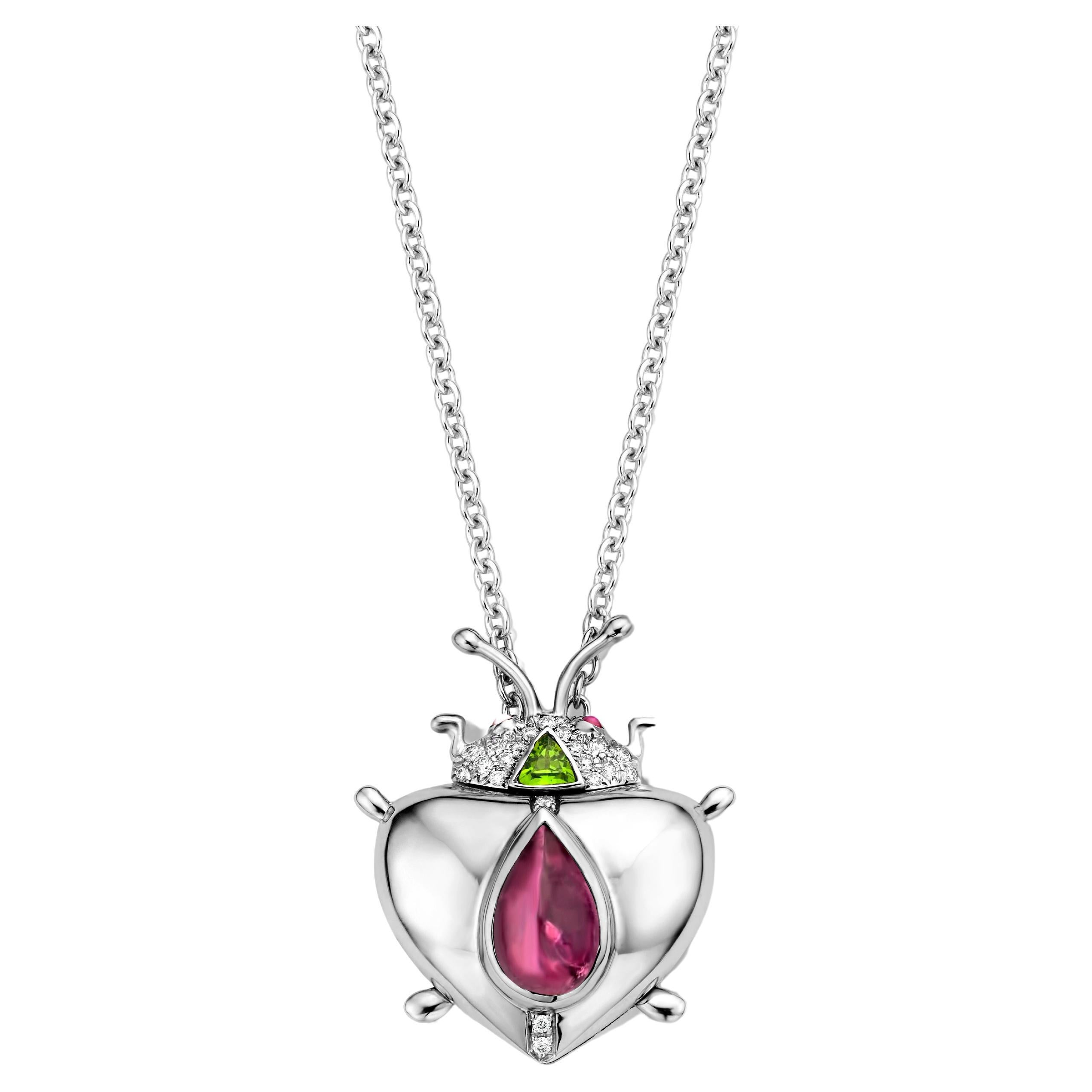 Rhodolite Garnet And Tsavorite White Gold Diamond Pendant Necklace