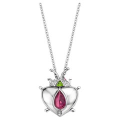 Collier pendentif en or blanc, grenat rhodolite et tsavorite