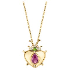 Rhodolite Garnet, Tsavorite Yellow Gold Diamond Pendant Necklace