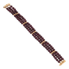 Rhodolite Garnet Bracelet Vintage 14k Yellow Gold 3 Strand Estate Jewelry