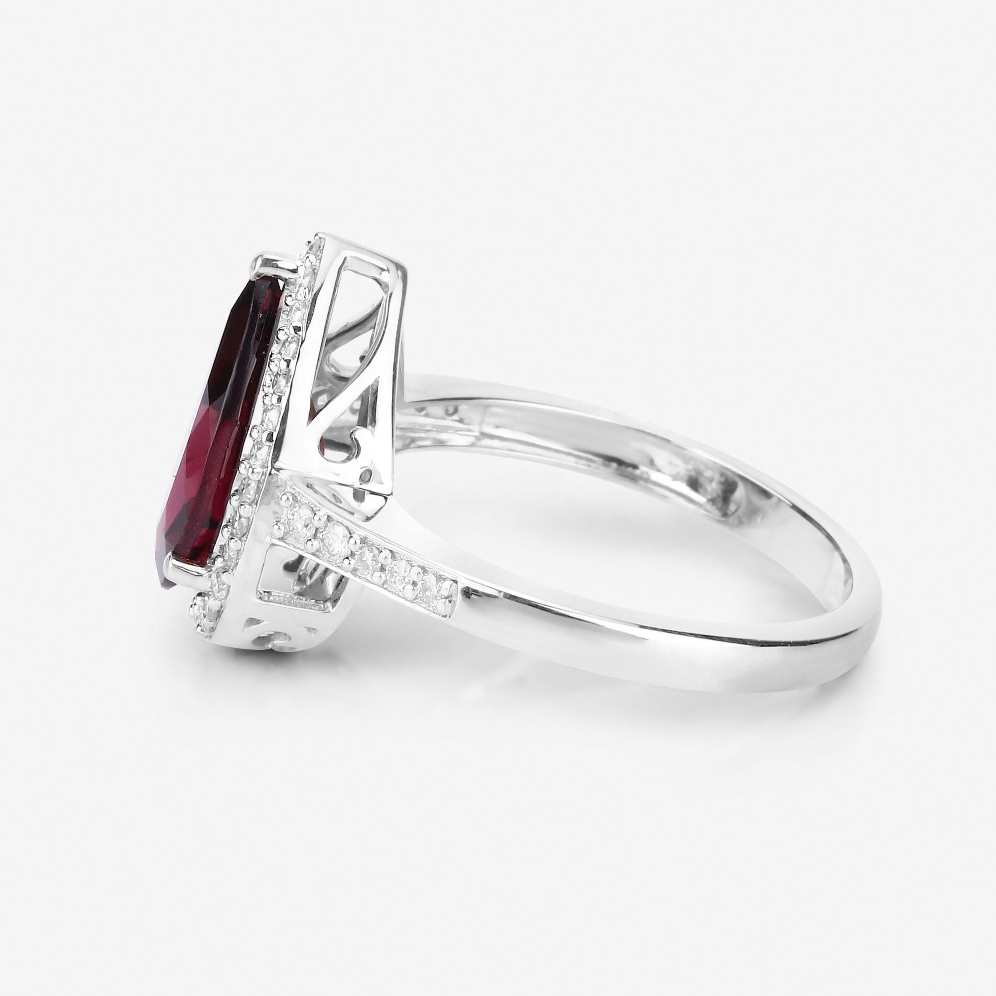 Rhodolite Garnet Cocktail Ring Diamond Setting 3.25 Carats 14K White Gold In Excellent Condition For Sale In Laguna Niguel, CA