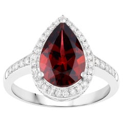Bague cocktail en or blanc 14 carats sertie de grenats rhodolites sertis de diamants de 3,25 carats
