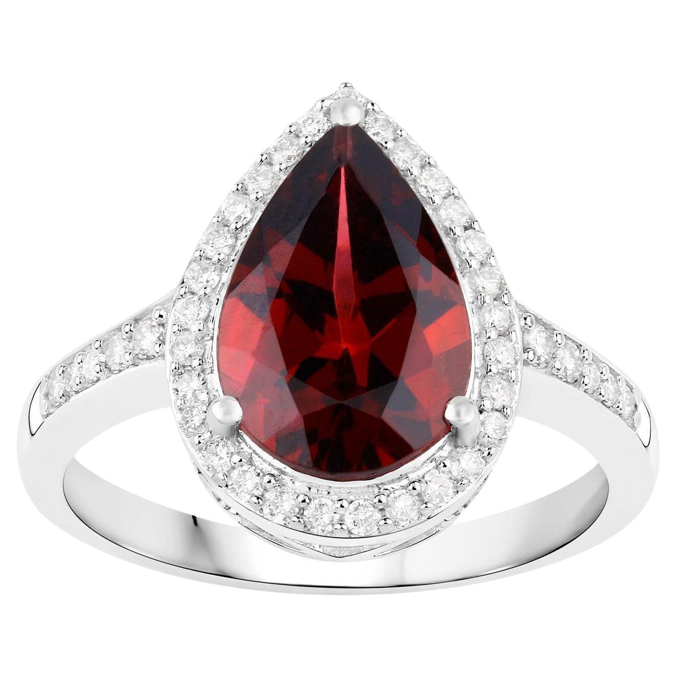 Rhodolite Garnet Cocktail Ring Diamond Setting 3.25 Carats 14K White Gold For Sale