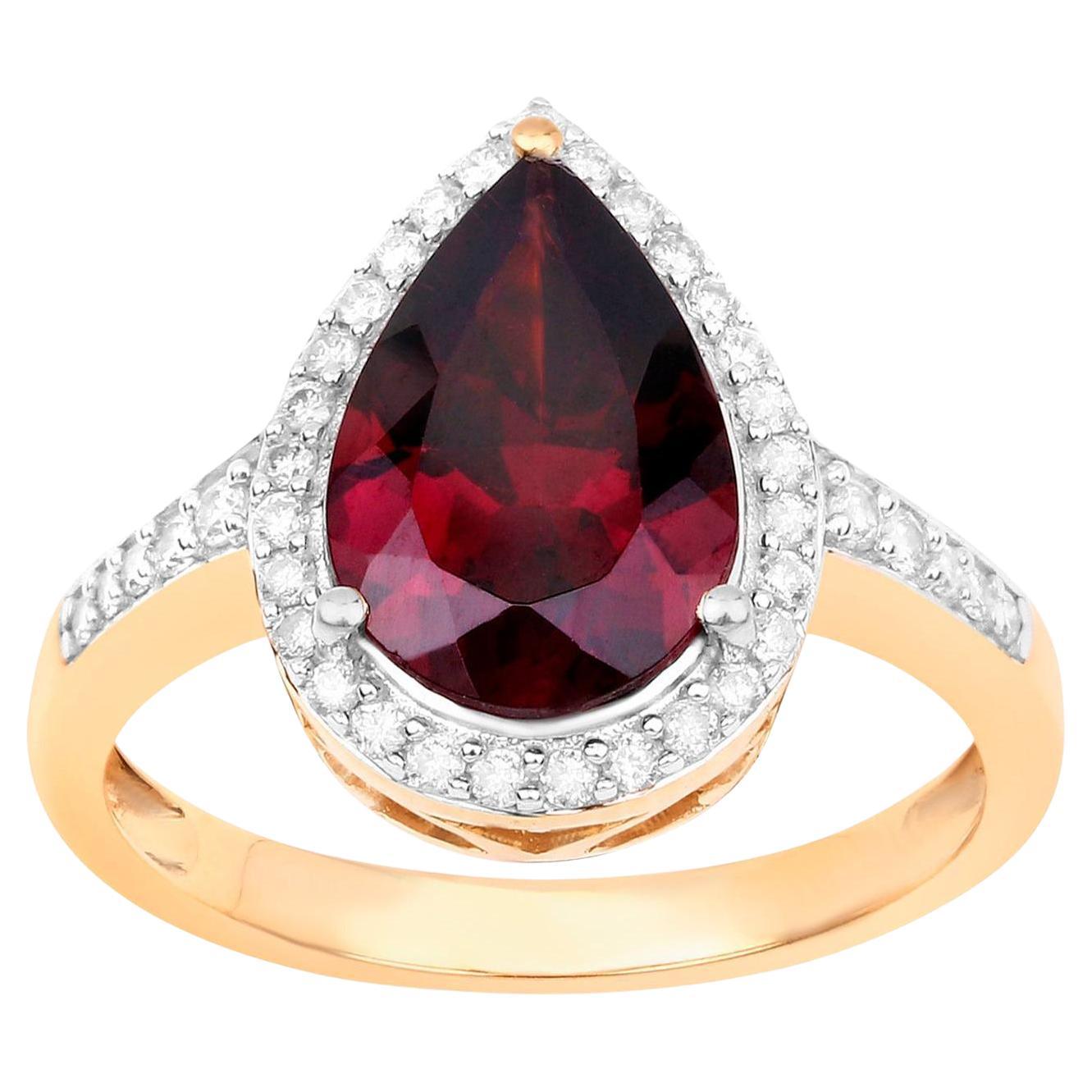 Rhodolite Garnet Cocktail Ring Diamond Setting 3.25 Carats 14K Yellow Gold For Sale