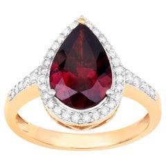 Anillo Cóctel Granate Rodolita Engaste Diamante 3,25 Quilates Oro Amarillo 14K