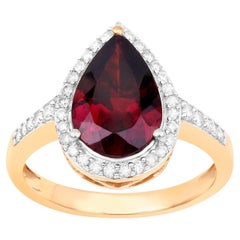 Rhodolite Garnet Cocktail Ring Diamond Setting 3.25 Carats 14K Yellow Gold