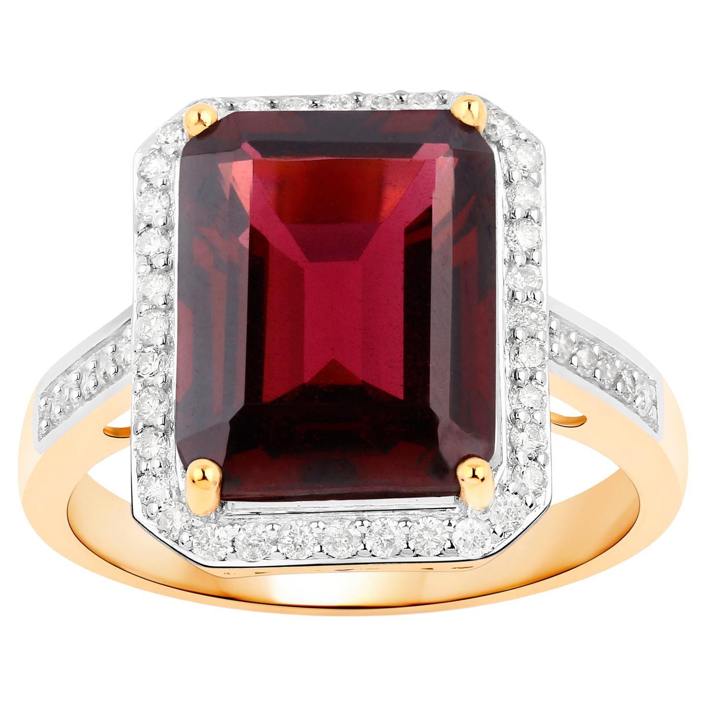 Rhodolite Garnet Cocktail Ring Diamond Setting 7.8 Carats Total 14K Gold For Sale