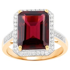 Rhodolite Garnet Cocktail Ring Diamond Setting 7.8 Carats Total 14K Gold