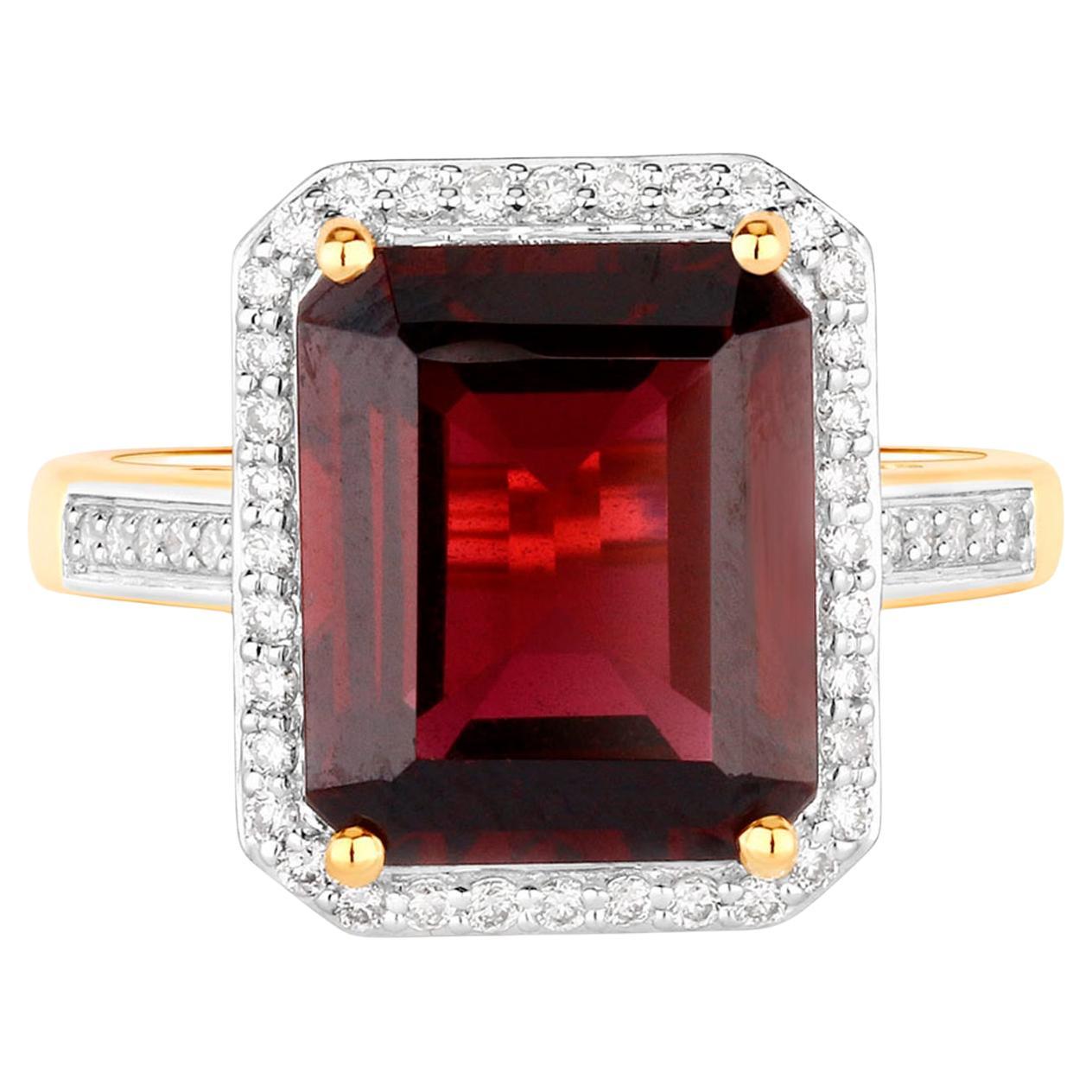 Rhodolith Granat Cocktail-Ring Diamantfassung 7,8 Karat insgesamt 14K Gold im Angebot