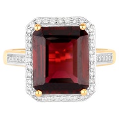 Rhodolith Granat Cocktail-Ring Diamantfassung 7,8 Karat insgesamt 14K Gold