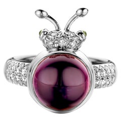 Rhodolite Garnet Diamond 18 Karat White Gold Modern Ring
