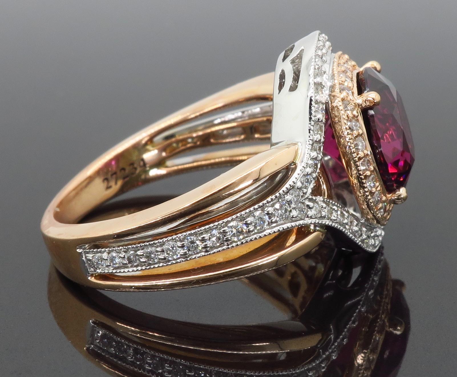 Women's or Men's Rhodolite Garnet and Diamond Cocktail Ring