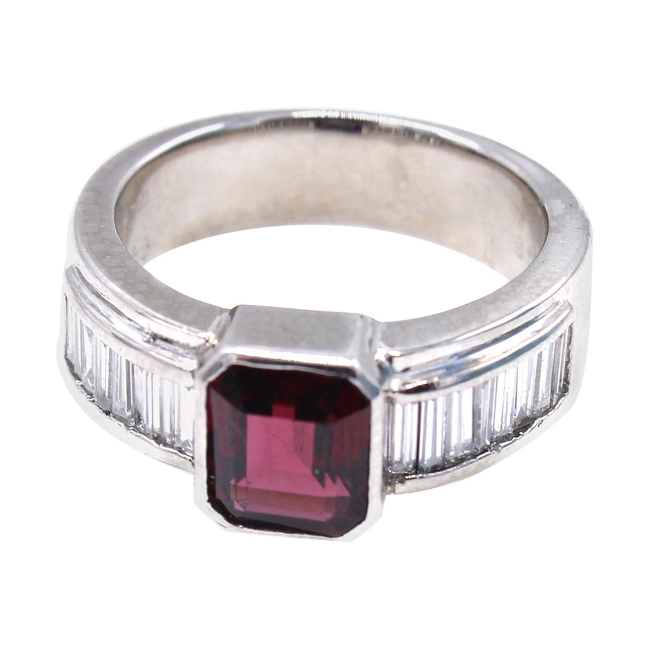 Rhodolite Garnet Diamond Platinum Ring
