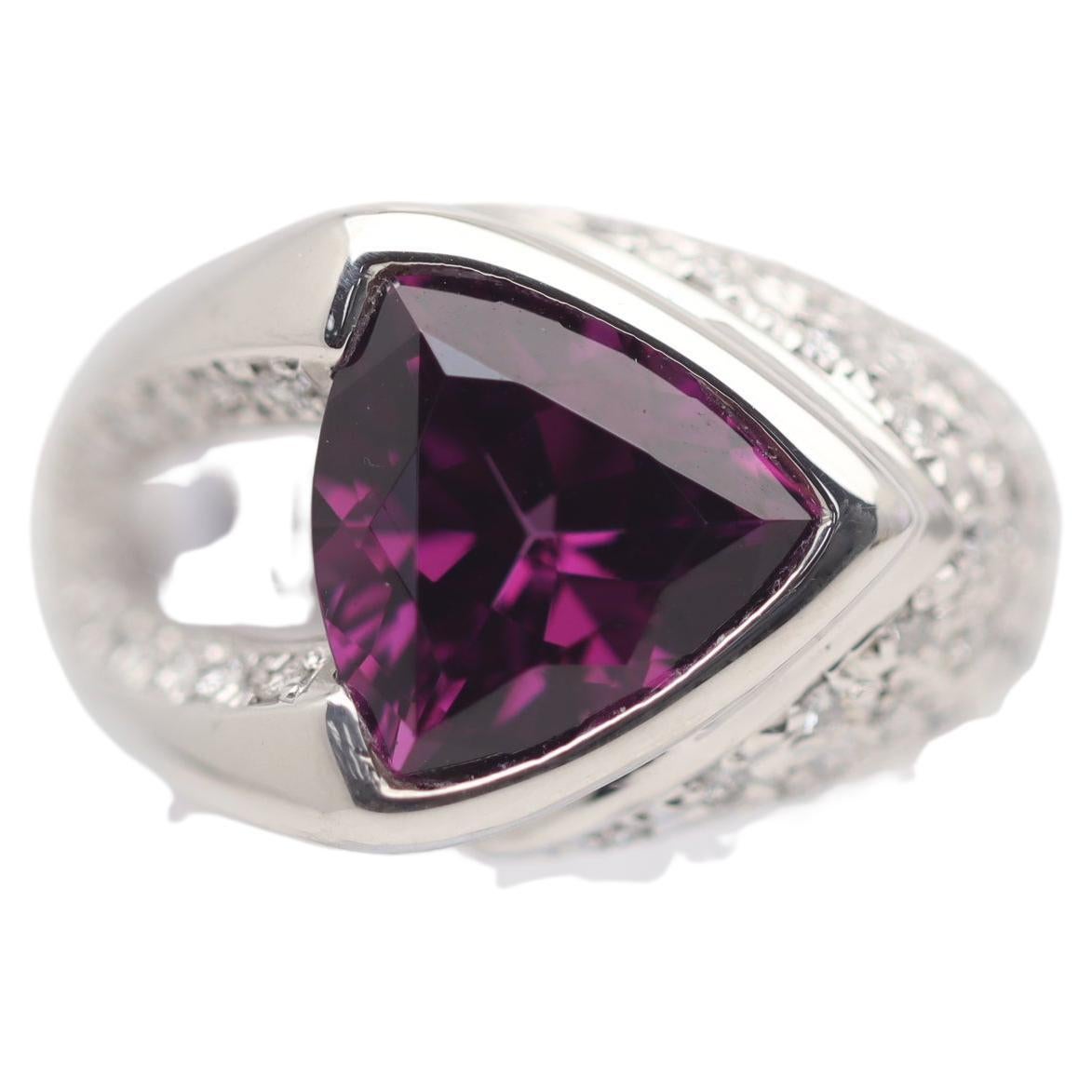 Rhodolite Garnet Diamond Platinum Ring For Sale