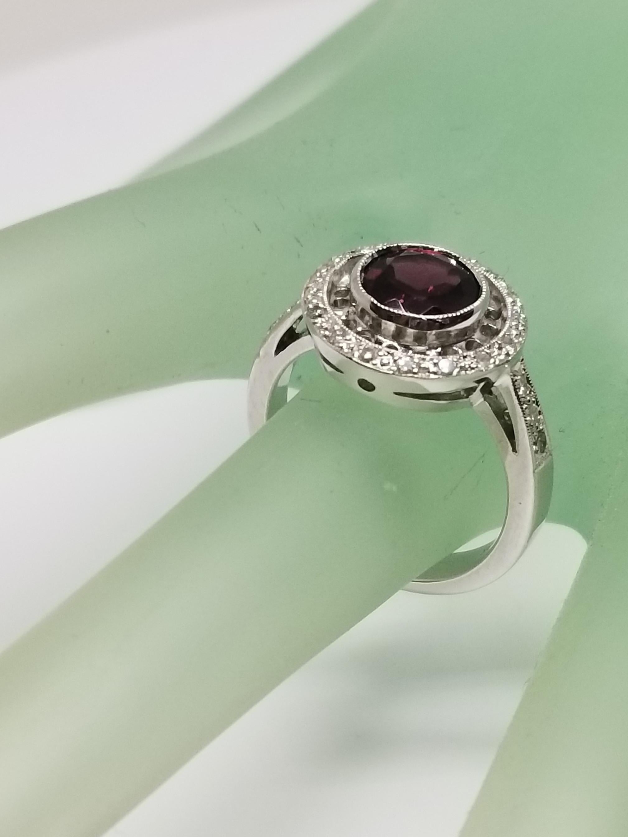 Art Deco Rhodolite Garnet Diamond Ring For Sale