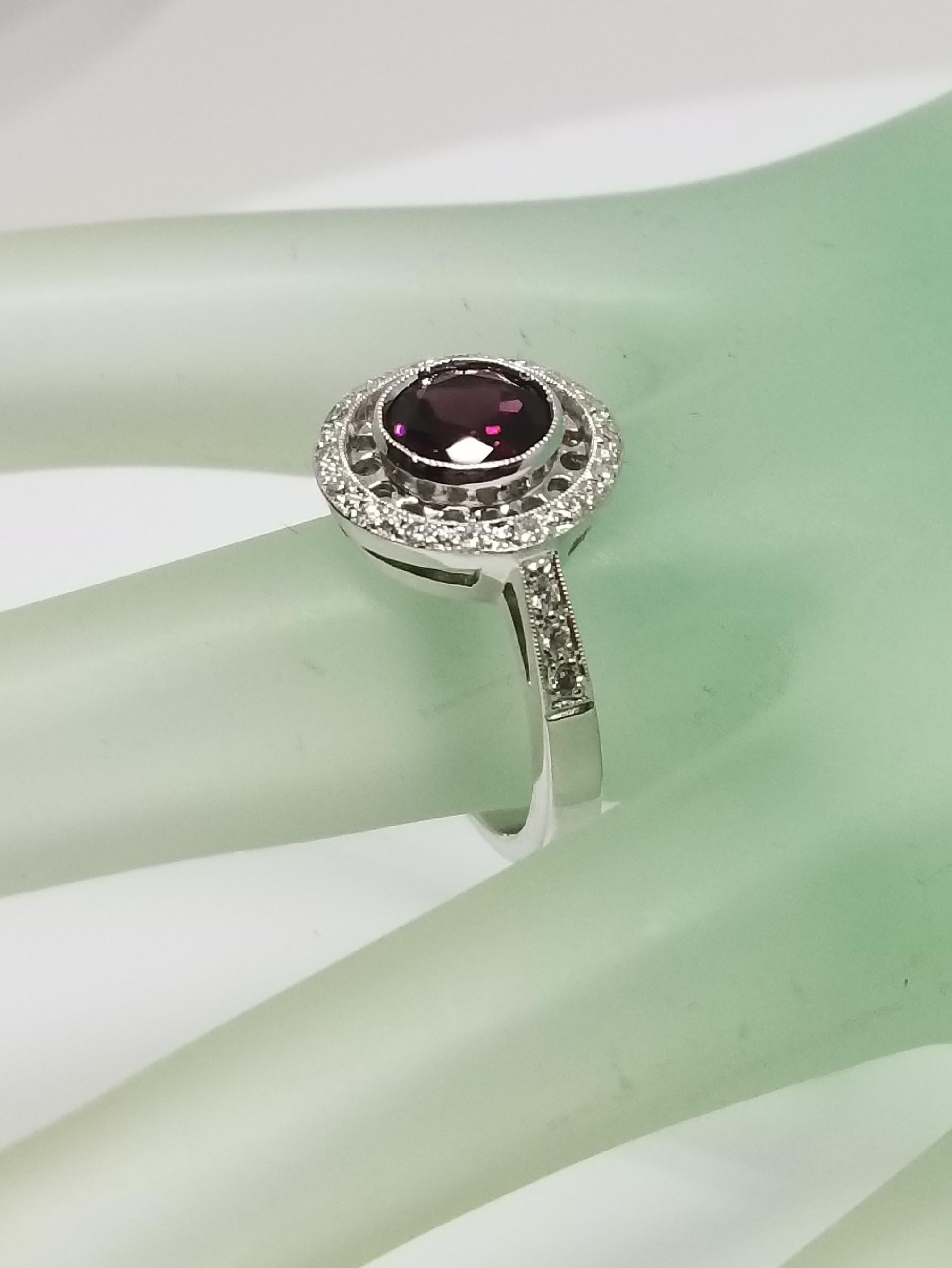 Round Cut Rhodolite Garnet Diamond Ring For Sale