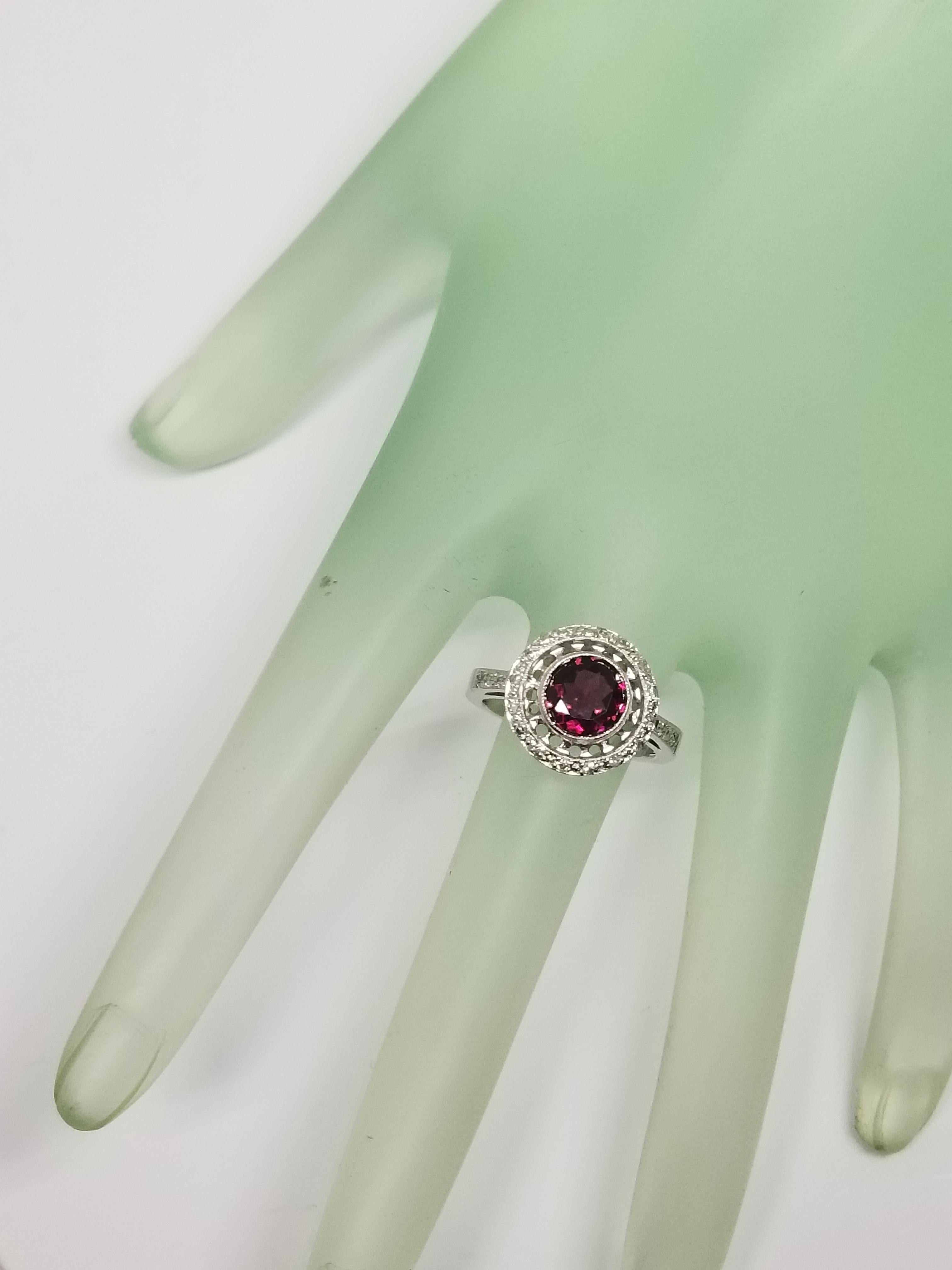 Bague rhodolite grenat diamant en vente 2