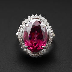 Garnet & Diamond Ring, Platinum 9.78 Carat Rhodolite, Gorgeous Cut, Fiery