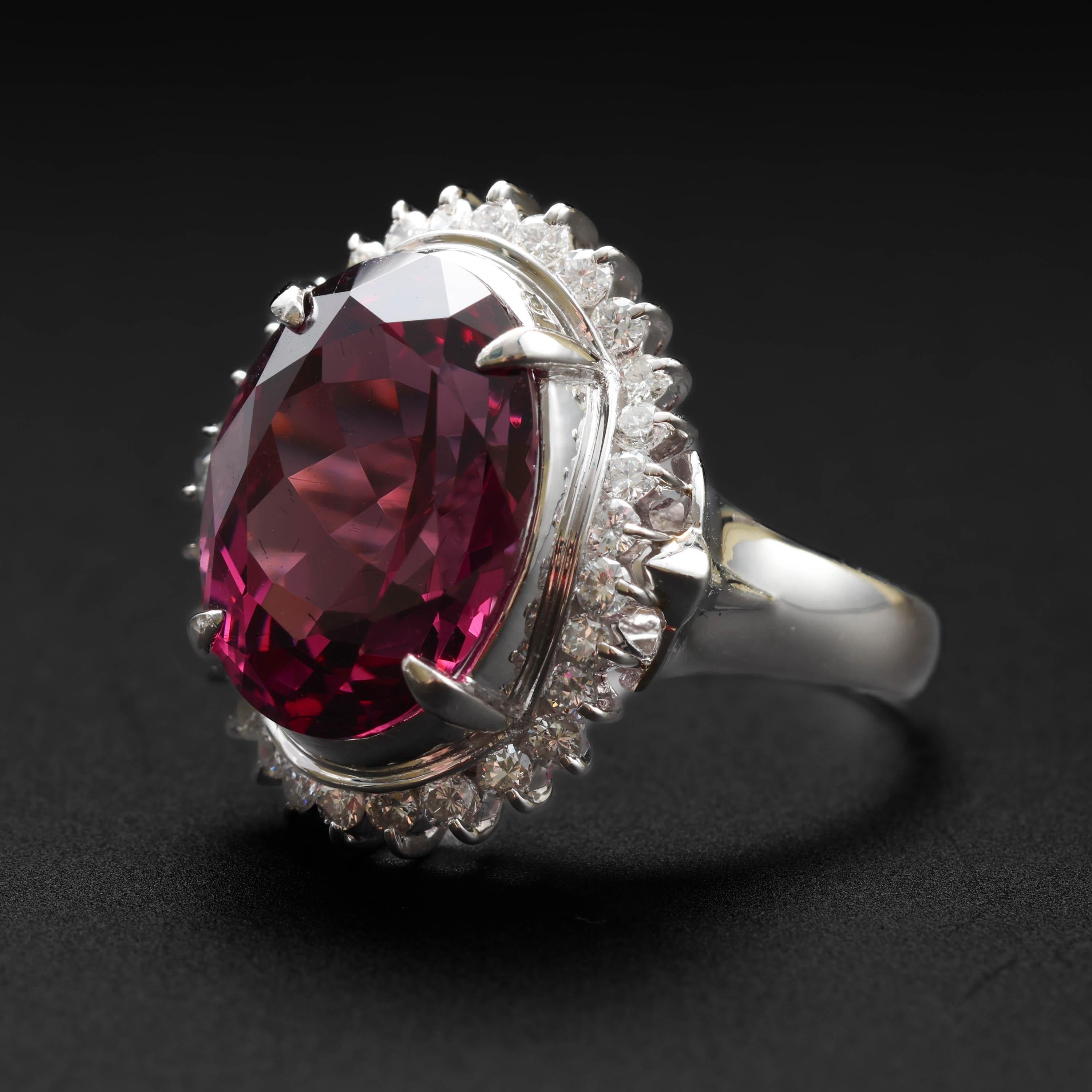 Artisan Rhodolite Garnet & Diamond Ring in Platinum 9.78 Carats For Sale