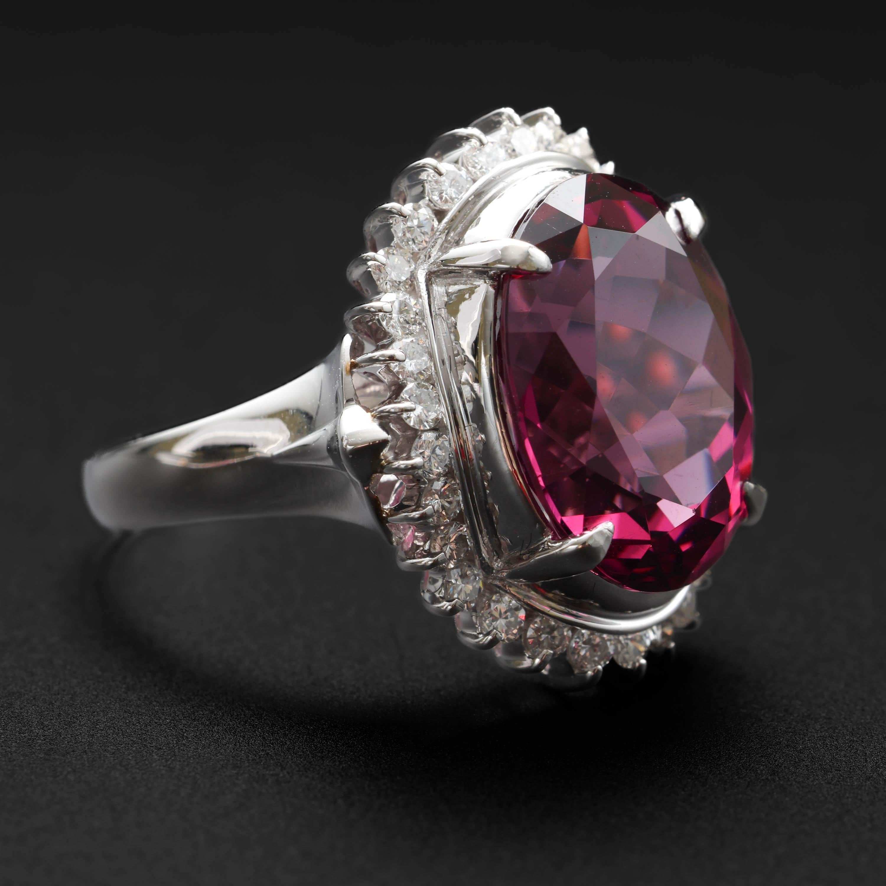 Oval Cut Rhodolite Garnet & Diamond Ring in Platinum 9.78 Carats For Sale