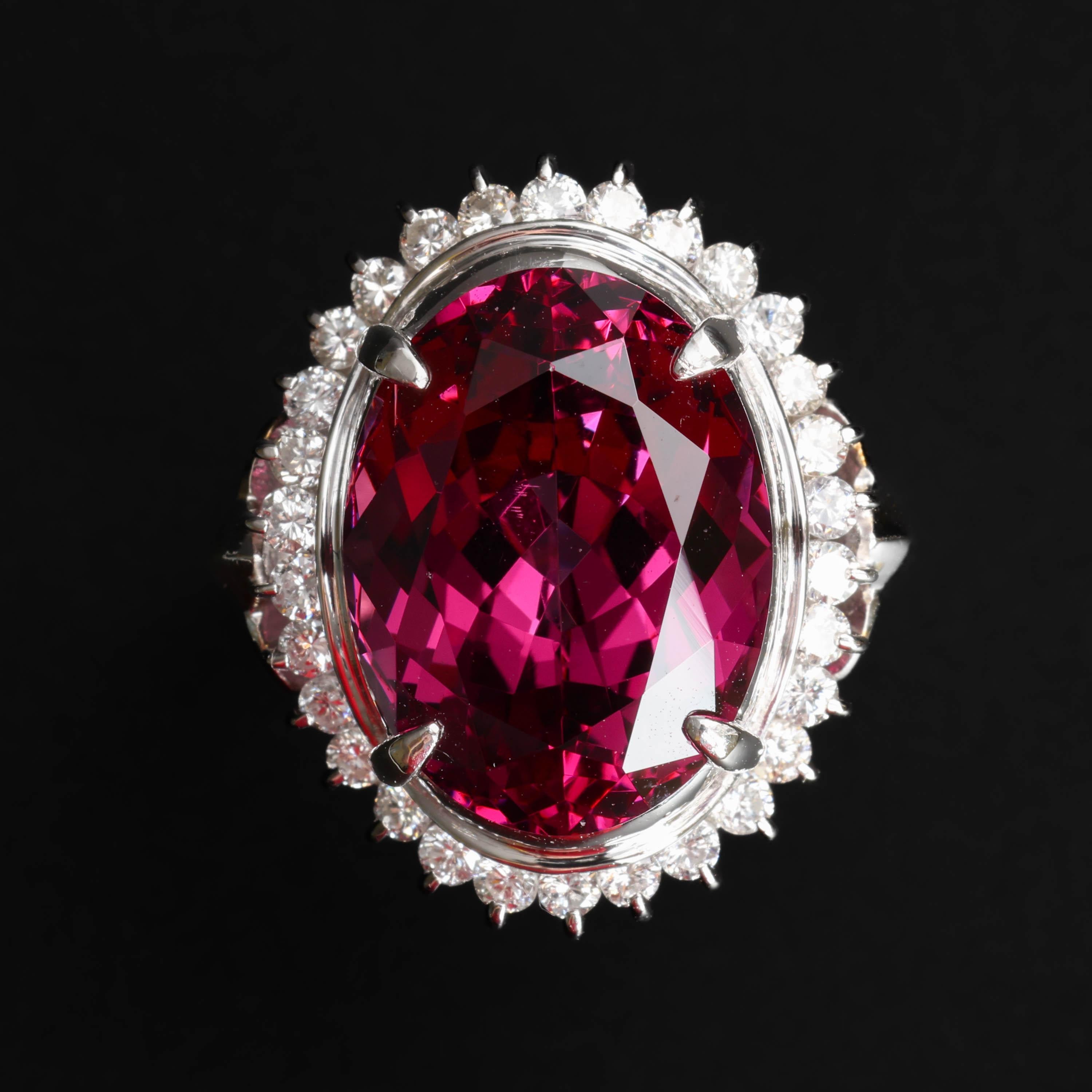 Oval Cut Garnet & Diamond Ring, Platinum 9.78 Carat Rhodolite, Gorgeous Cut, Fiery For Sale