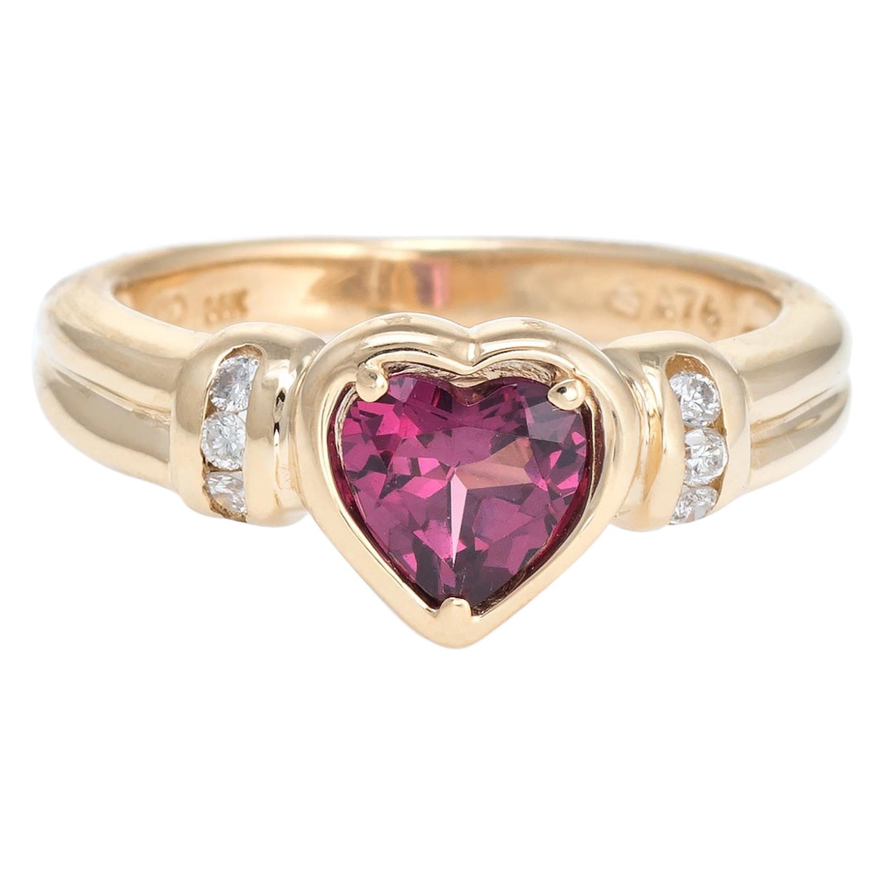 Rhodolite Garnet Heart Ring Diamond Estate 14 Karat Yellow Gold Fine Jewelry