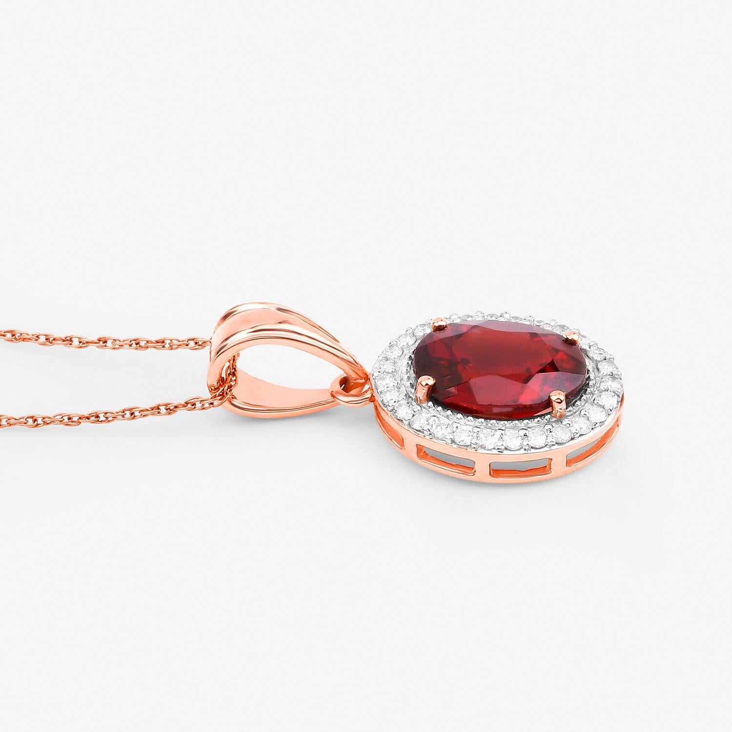 Rhodolite Garnet Necklace With Diamonds 2.95 Carats 14K Rose Gold In Excellent Condition For Sale In Laguna Niguel, CA
