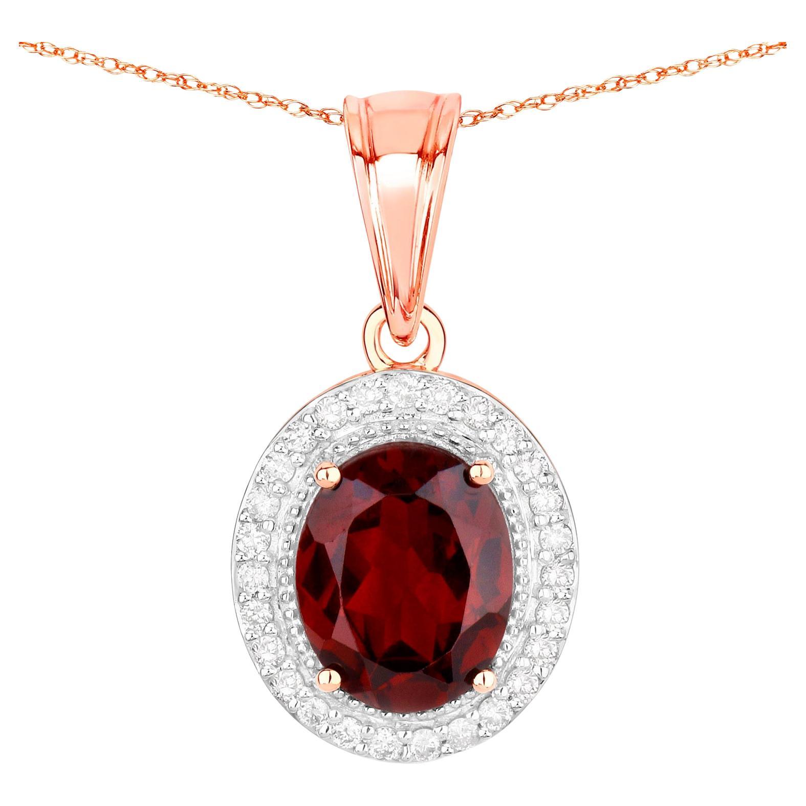 Rhodolite Garnet Necklace With Diamonds 2.95 Carats 14K Rose Gold For Sale