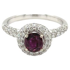 Rhodolite Garnet Pave Diamond Halo Ring