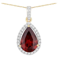 Rhodolite Garnet Pendant With Diamonds 3.26 Carats 14K Yellow Gold