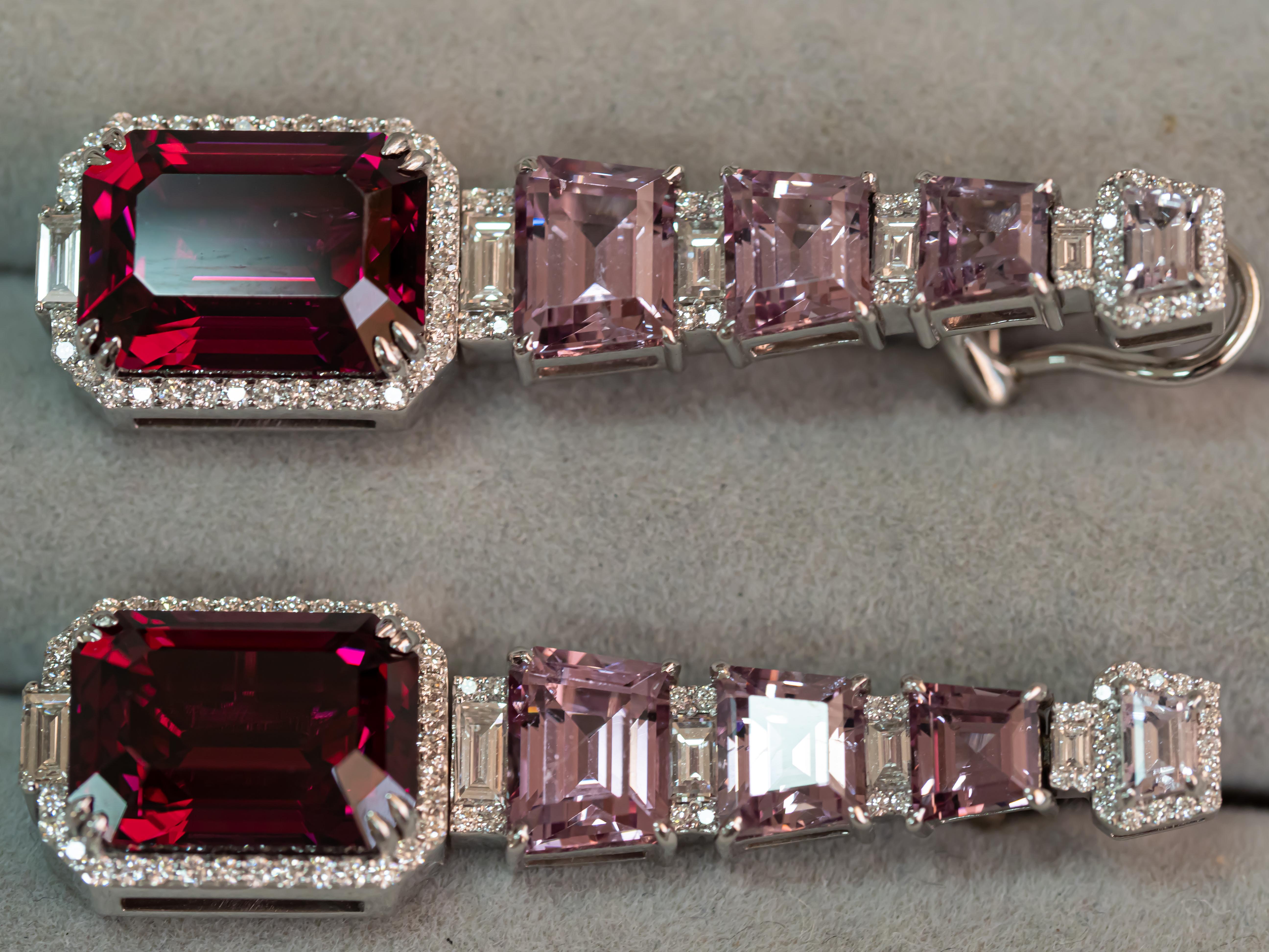 Rhodolite Garnet & Pink Spinels Earrings, 18k White Gold Diamonds Earrings In New Condition For Sale In Bangkok, TH