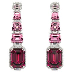 Rhodolite Garnet 
Pink Spinels Earrings, 18k White Gold Diamonds Earrings