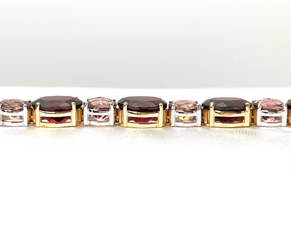 Rhodolite Garnet & Pink Tourmaline, Gold Tennis Bracelet, 70.92 Carats Total  1