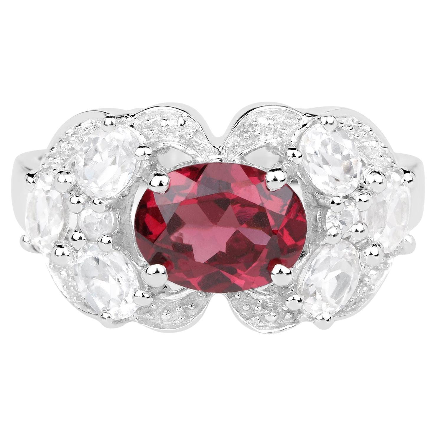 Anillo Granate Rodolita Engaste Circón Blanco 3,15 Quilates